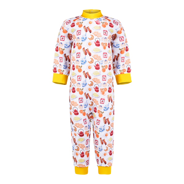 Baby, Infant and Children UV Swimsuit with fun Breakfast Pattern!